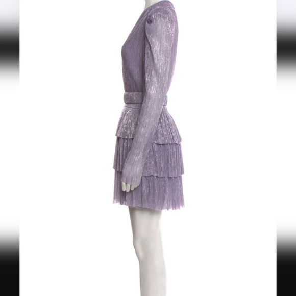 Sabina Musayev Carry Ruffled Mini Dress Metallic Foil V Neck Size XL Purple - Picture 6 of 11
